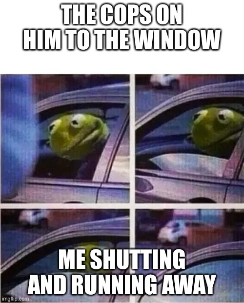 Kermit the frog | THE COPS ON HIM TO THE WINDOW; ME SHUTTING AND RUNNING AWAY | image tagged in kermit the frog | made w/ Imgflip meme maker