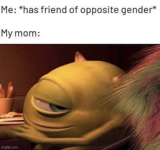 ayo mom chill | image tagged in mike wazowski,mom,gender | made w/ Imgflip meme maker