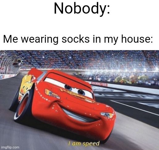 I took inspiration from ItsDaMan28's meme (read the tags) |  Nobody:; Me wearing socks in my house: | image tagged in i am speed,never gonna give you up,never gonna let you down,never gonna run around,and hurt you | made w/ Imgflip meme maker