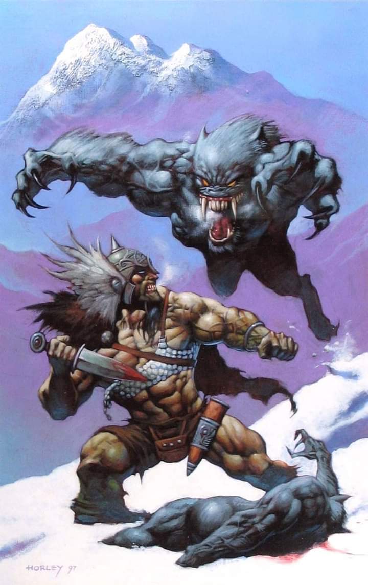 Barbarian vs Werewolf painting Blank Meme Template
