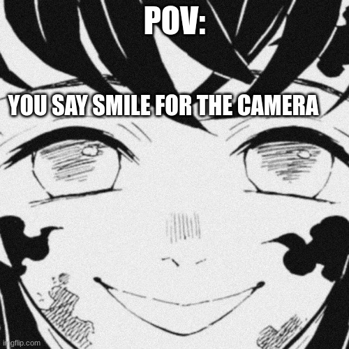 smile | POV:; YOU SAY SMILE FOR THE CAMERA | image tagged in smile | made w/ Imgflip meme maker