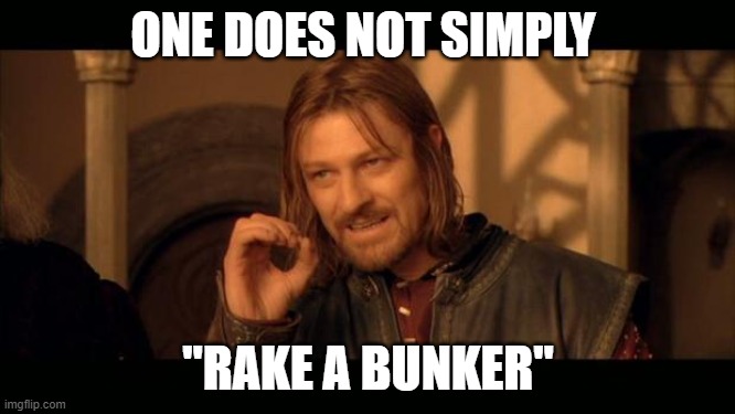 Sean Bean Lord Of The Rings | ONE DOES NOT SIMPLY; "RAKE A BUNKER" | image tagged in sean bean lord of the rings | made w/ Imgflip meme maker