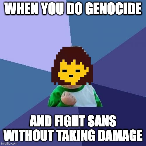 When you do Genocide and fight Sans without taking damage | WHEN YOU DO GENOCIDE; AND FIGHT SANS WITHOUT TAKING DAMAGE | image tagged in memes,success kid | made w/ Imgflip meme maker