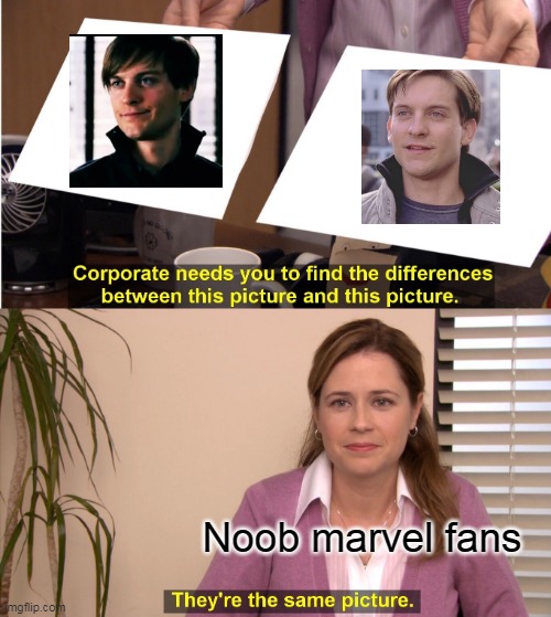 They're The Same Picture Meme | Noob marvel fans | image tagged in memes,they're the same picture,bully maguire,peter parker | made w/ Imgflip meme maker