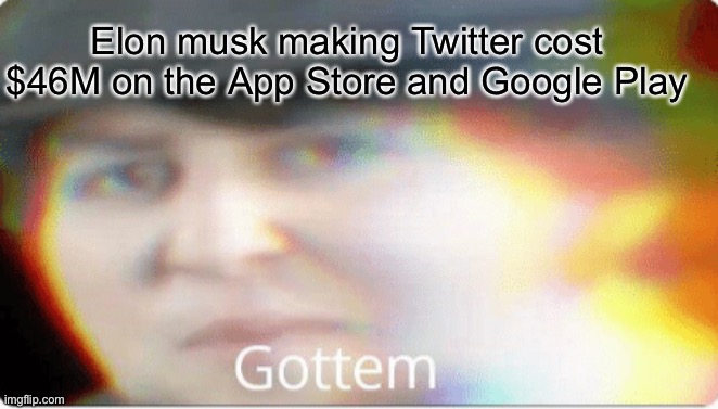 Gottem | Elon musk making Twitter cost $46M on the App Store and Google Play | image tagged in gottem | made w/ Imgflip meme maker