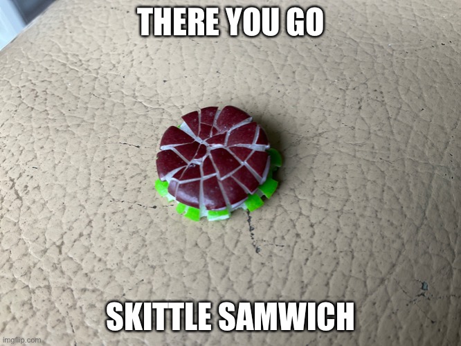 Skittle samwich | THERE YOU GO; SKITTLE SAMWICH | image tagged in skittles | made w/ Imgflip meme maker