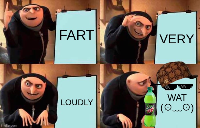 Gru's Plan Meme | FART; VERY; LOUDLY; WAT
(⊙﹏⊙) | image tagged in memes,gru's plan | made w/ Imgflip meme maker