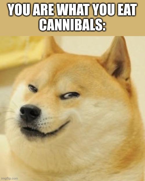 evil doge | YOU ARE WHAT YOU EAT
CANNIBALS: | image tagged in evil doge | made w/ Imgflip meme maker