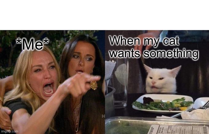 Woman Yelling At Cat Meme | *Me*; When my cat wants something | image tagged in memes,woman yelling at cat | made w/ Imgflip meme maker