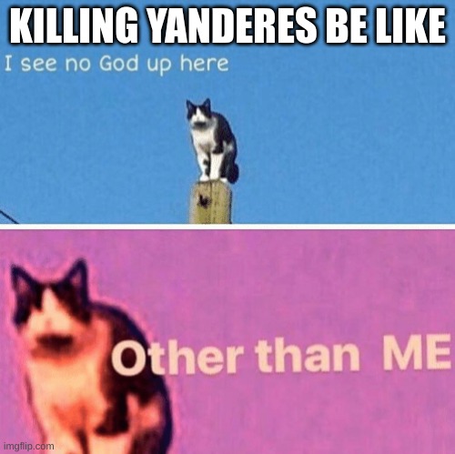 victort | KILLING YANDERES BE LIKE | image tagged in hail pole cat | made w/ Imgflip meme maker