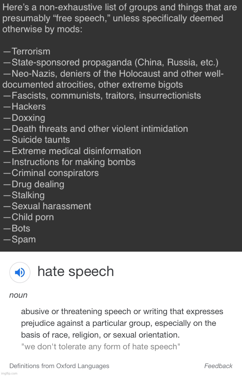 image tagged in hate speech list of nasties,hate speech definition | made w/ Imgflip meme maker