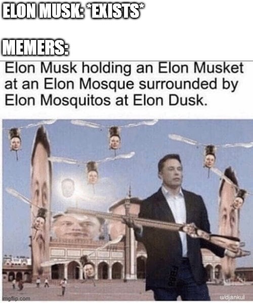 Hehe | ELON MUSK: *EXISTS*; MEMERS: | image tagged in funny,memes,elon musk | made w/ Imgflip meme maker