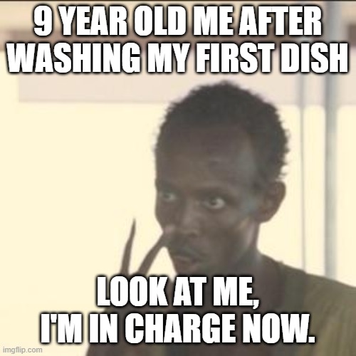 Lol | 9 YEAR OLD ME AFTER WASHING MY FIRST DISH; LOOK AT ME, I'M IN CHARGE NOW. | image tagged in memes,look at me | made w/ Imgflip meme maker