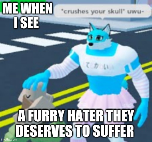 it what they get | ME WHEN I SEE; A FURRY HATER THEY DESERVES TO SUFFER | image tagged in average shitpost | made w/ Imgflip meme maker