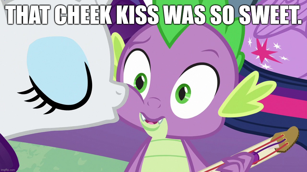 THAT CHEEK KISS WAS SO SWEET. | image tagged in spike,rarity,shipping fuel,my little pony,cute | made w/ Imgflip meme maker