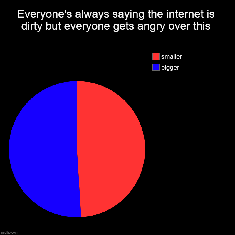 Yes | Everyone's always saying the internet is dirty but everyone gets angry over this | bigger, smaller | image tagged in charts,pie charts | made w/ Imgflip chart maker