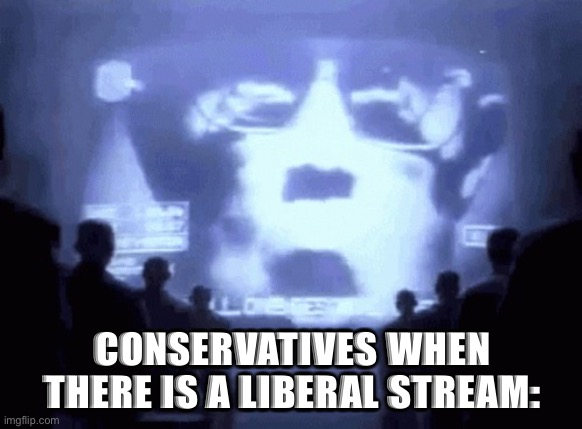 1984 gif | CONSERVATIVES WHEN THERE IS A LIBERAL STREAM: | image tagged in 1984 gif | made w/ Imgflip meme maker