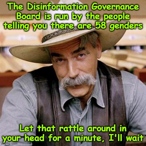 Let's Have an *Honest* Discussion About Misinformation |  The Disinformation Governance Board is run by the people telling you there are 58 genders; Let that rattle around in your head for a minute, I'll wait | image tagged in sarcasm cowboy,disinformation,misinformation,censorship,political memes | made w/ Imgflip meme maker