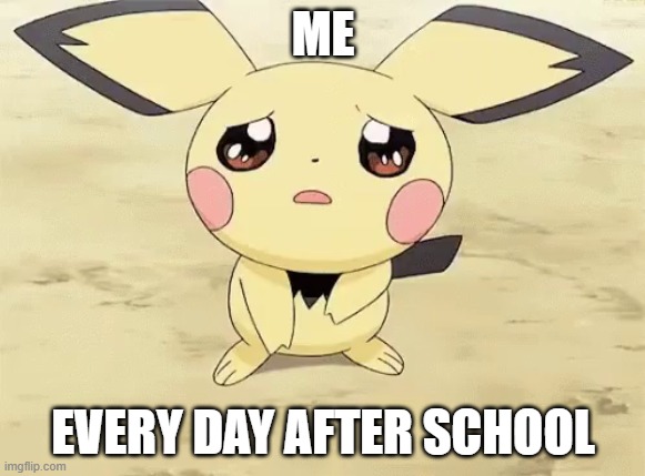 ME |  ME; EVERY DAY AFTER SCHOOL | image tagged in sad pichu | made w/ Imgflip meme maker