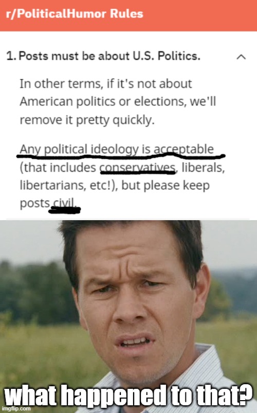 The Liberals there aren't very civil to Conservatives and their posts | what happened to that? | image tagged in huh,reddit | made w/ Imgflip meme maker