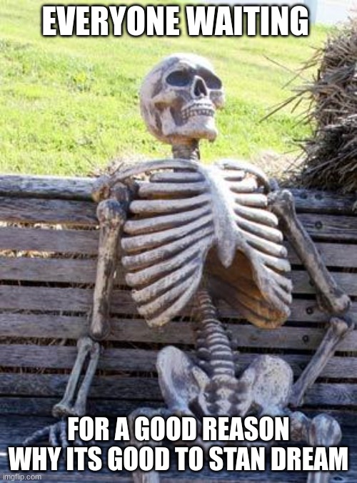 spoopy | EVERYONE WAITING; FOR A GOOD REASON WHY ITS GOOD TO STAN DREAM | image tagged in memes,waiting skeleton | made w/ Imgflip meme maker