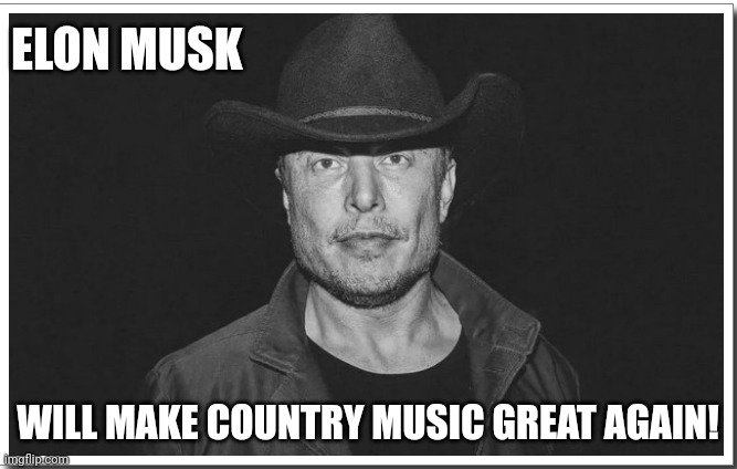Make country music great again | ELON MUSK; WILL MAKE COUNTRY MUSIC GREAT AGAIN! | image tagged in elon musk | made w/ Imgflip meme maker