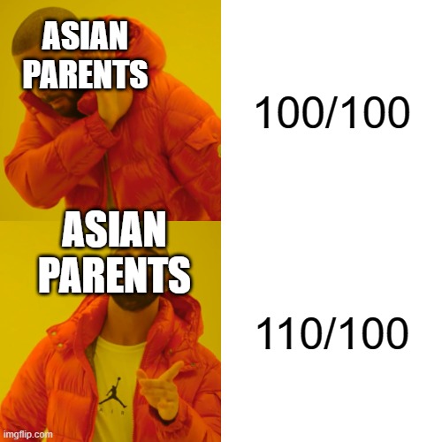 tru doe | ASIAN PARENTS; 100/100; ASIAN PARENTS; 110/100 | image tagged in memes,drake hotline bling | made w/ Imgflip meme maker