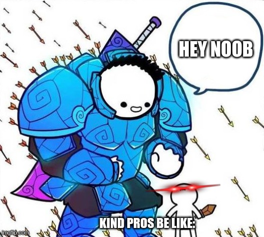 Pro | HEY NOOB; KIND PROS BE LIKE: | image tagged in pro gamer noob gamer | made w/ Imgflip meme maker