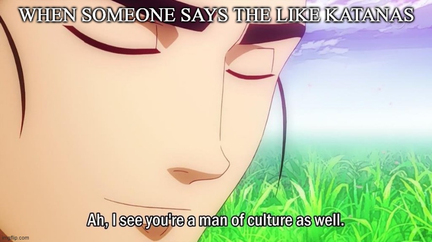 i like katanas | WHEN SOMEONE SAYS THE LIKE KATANAS | image tagged in anime meme | made w/ Imgflip meme maker