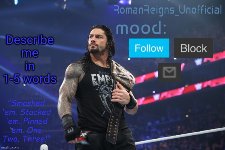 RomanReignsUnofficial's crappy template | Describe me in 1-5 words | image tagged in romanreignsunofficial's crappy template | made w/ Imgflip meme maker