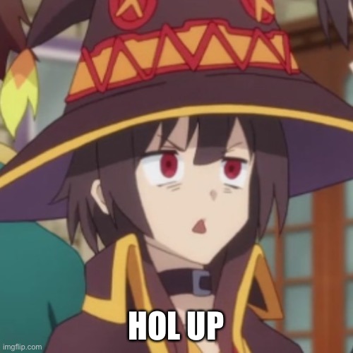 Megumin | HOL UP | image tagged in megumin | made w/ Imgflip meme maker