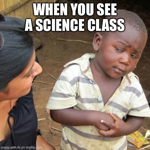 When they are doing Sex Ed | WHEN YOU SEE A SCIENCE CLASS | image tagged in memes,third world skeptical kid,ai,funny,science class | made w/ Imgflip meme maker