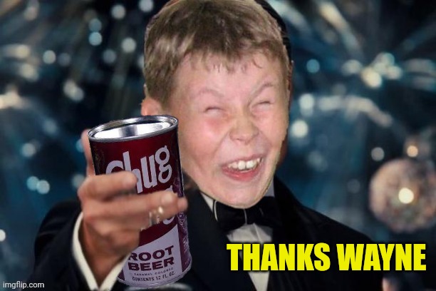 Laughing Kid Cheers | THANKS WAYNE | image tagged in laughing kid cheers | made w/ Imgflip meme maker