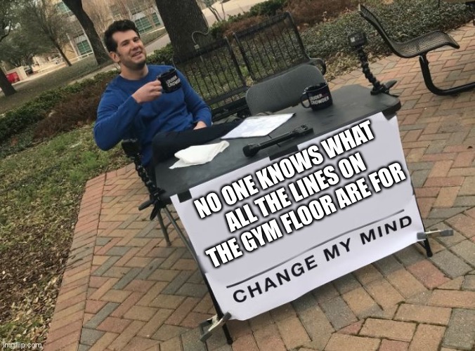 It’s true | NO ONE KNOWS WHAT ALL THE LINES ON THE GYM FLOOR ARE FOR | image tagged in change my mind crowder,gym,funny,funny memes | made w/ Imgflip meme maker