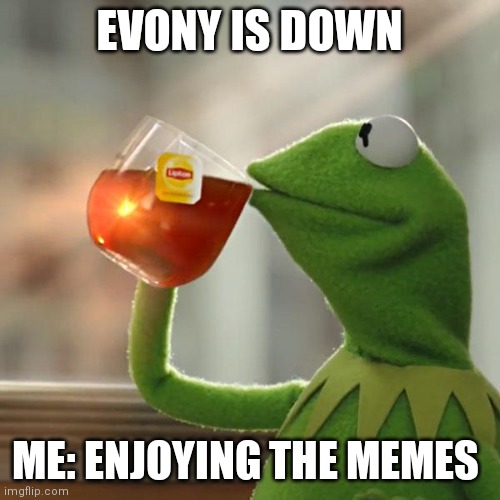 But That's None Of My Business | EVONY IS DOWN; ME: ENJOYING THE MEMES | image tagged in memes,but that's none of my business,kermit the frog | made w/ Imgflip meme maker