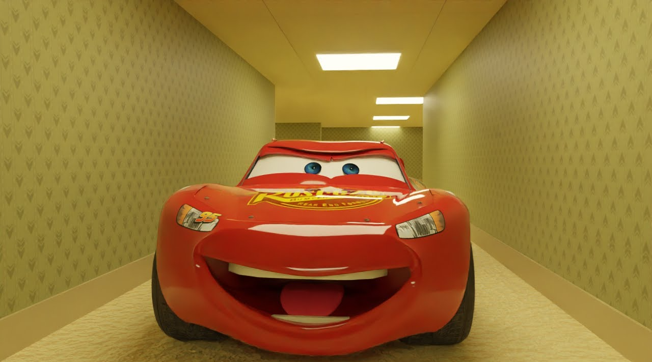 High Quality Lightning Mcqueen in the Backrooms Blank Meme Template