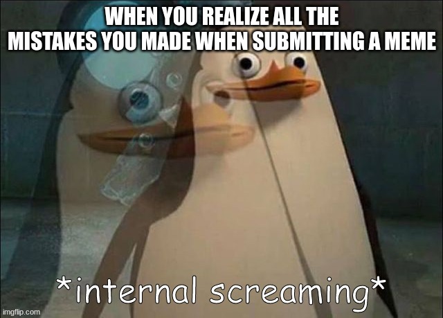 Kind of a repost |  WHEN YOU REALIZE ALL THE MISTAKES YOU MADE WHEN SUBMITTING A MEME | image tagged in private internal screaming | made w/ Imgflip meme maker