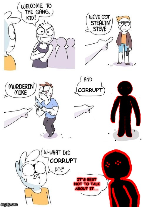 corrupt | CORRUPT; CORRUPT; IT'S BEST NOT TO TALK ABOUT IT... | image tagged in what did x do | made w/ Imgflip meme maker