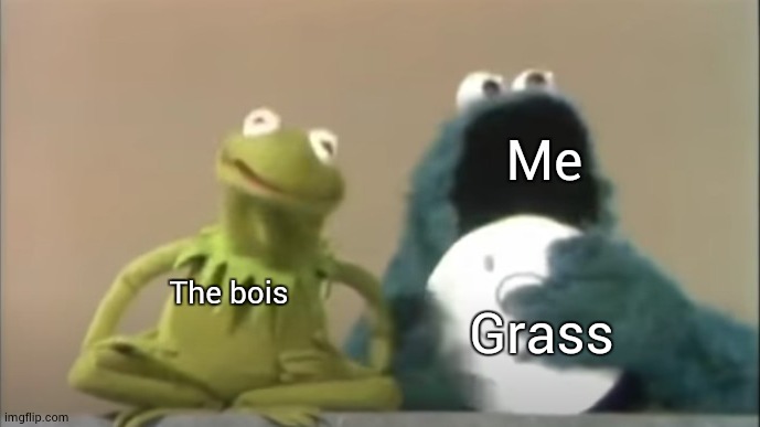 Cookie monster eating face | Me Grass The bois | image tagged in cookie monster eating face | made w/ Imgflip meme maker