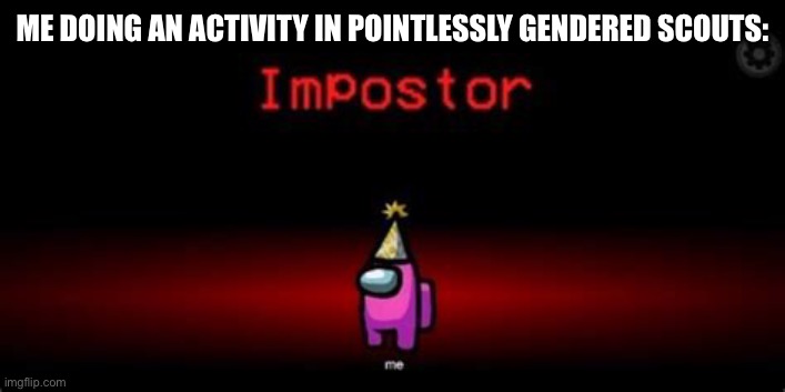 Sorry to disappoint, I’m not a girl. | ME DOING AN ACTIVITY IN POINTLESSLY GENDERED SCOUTS: | image tagged in lgbt,memes | made w/ Imgflip meme maker