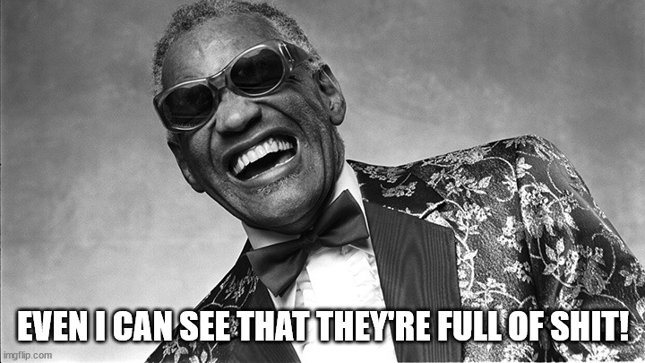 Ray Charles | EVEN I CAN SEE THAT THEY'RE FULL OF SHIT! | image tagged in ray charles | made w/ Imgflip meme maker