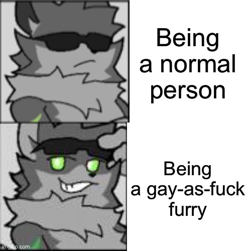 i am NOT in any way normal | Being a normal person; Being a gay-as-fuck furry | image tagged in furry,kaiju paradise,that one dude in orange | made w/ Imgflip meme maker