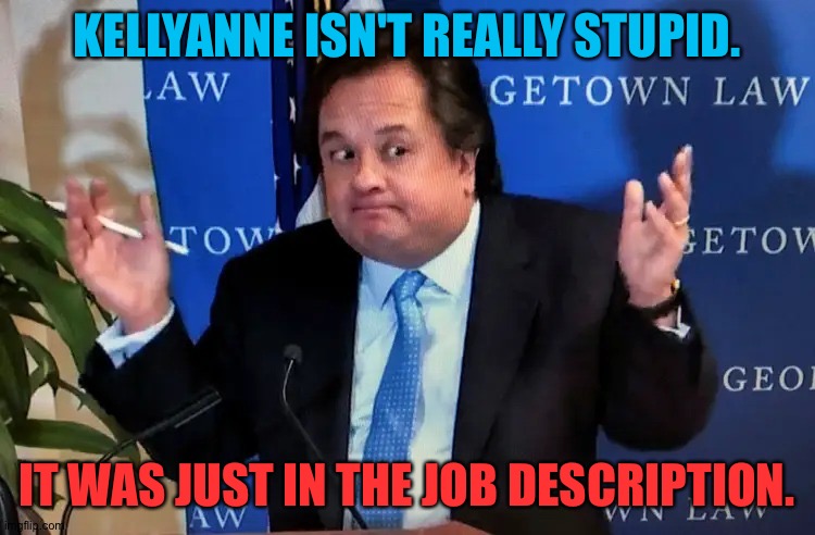 She's just playing dumb for Trumpublicans | KELLYANNE ISN'T REALLY STUPID. IT WAS JUST IN THE JOB DESCRIPTION. | image tagged in george conway shrug | made w/ Imgflip meme maker