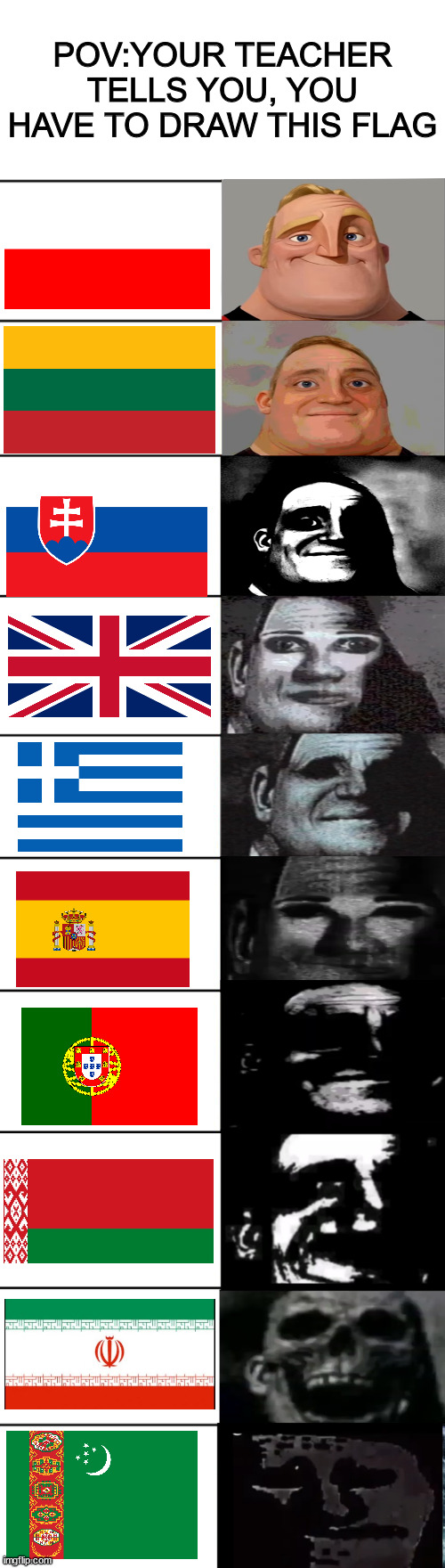 POV:Your teacher tells you, you have to draw this flag | POV:YOUR TEACHER TELLS YOU, YOU HAVE TO DRAW THIS FLAG | image tagged in mr incredible becoming uncanny | made w/ Imgflip meme maker