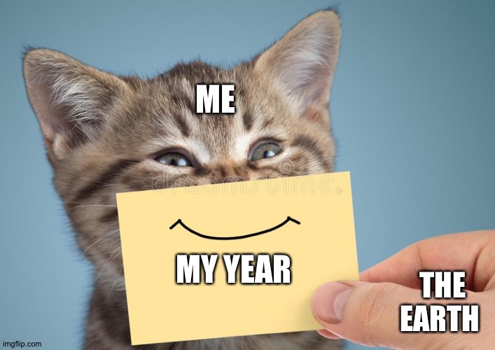 Happy cat smile made from paper |  ME; MY YEAR; THE EARTH | image tagged in happy cat smile made from paper | made w/ Imgflip meme maker