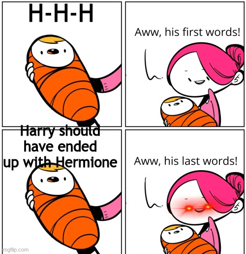 Aww, His Last Words | H-H-H; Harry should have ended up with Hermione | image tagged in aww his last words | made w/ Imgflip meme maker