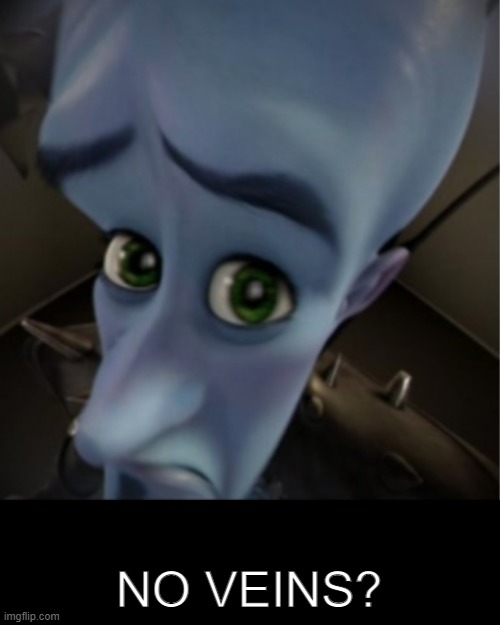 Megamind peeking | NO VEINS? | image tagged in megamind peeking | made w/ Imgflip meme maker