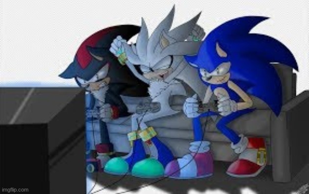Playing Video Games | image tagged in sonic the hedgehog,shadow the hedgehog,silver the hedgehog,sonic art | made w/ Imgflip meme maker