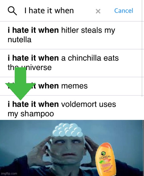Voldemort stole my shampoo | image tagged in i hate it when,voldemort | made w/ Imgflip meme maker