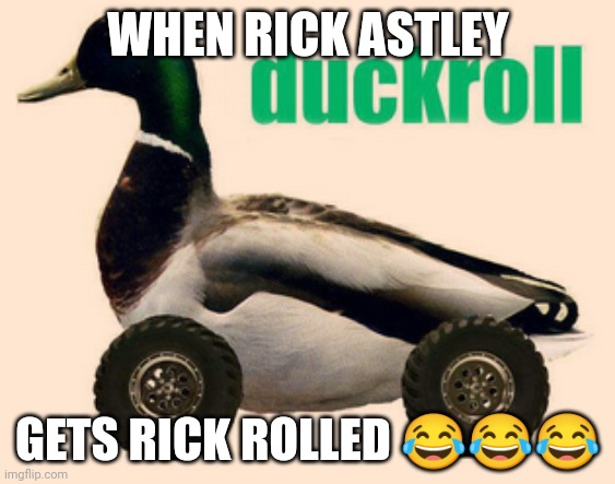 Lol | WHEN RICK ASTLEY; GETS RICK ROLLED 😂😂😂 | image tagged in duckroll | made w/ Imgflip meme maker